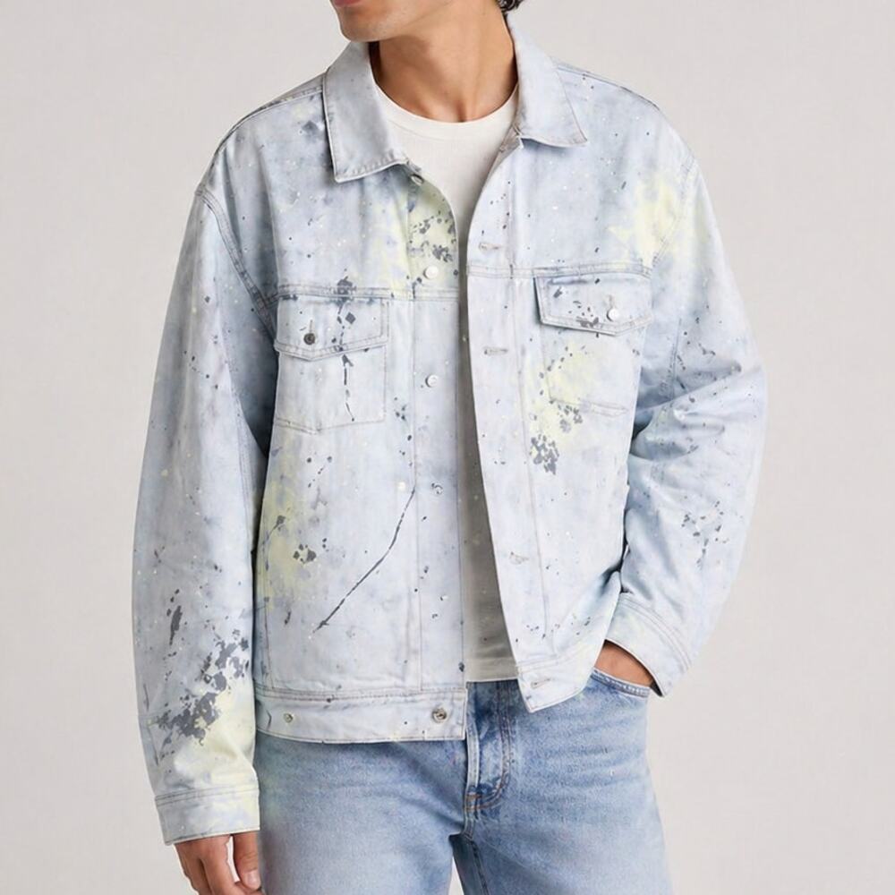 Hudson Jeans Boxy Cotton Crop Denim Trucker Jacket White Thrasher Large